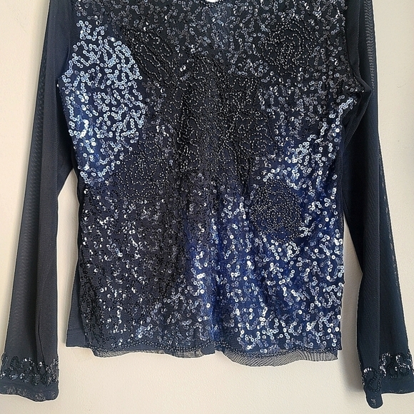 NWT Melanie Lyne Textured Sequins Chiffon Long Sleeve Top in Black Size… - Picture 4 of 13